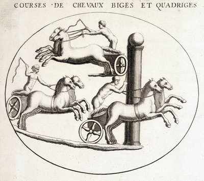 Carreras de bigas y cuadrigas. Grabado del siglo XIX. de Unknown artist