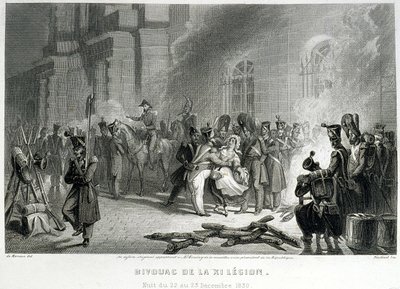 Bivouac de la XI Legión - noche del 22 al 23 de diciembre de 1830 - en “Fasttes de Gardes nationales de France” de Unknown artist