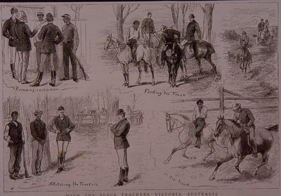 Rastreadores negros tras la pista de bandidos en Victoria, Australia en 1881 de Unknown artist