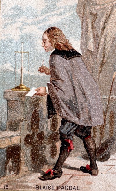 Blaise Pascal (1623 - 1662) ante un barómetro de Unknown artist