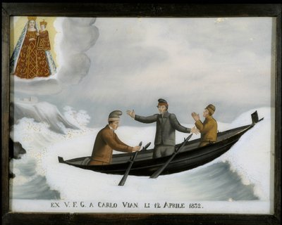 Barco en el mar intacto - ex-voto de Notre Dame de Laghet de Unknown artist