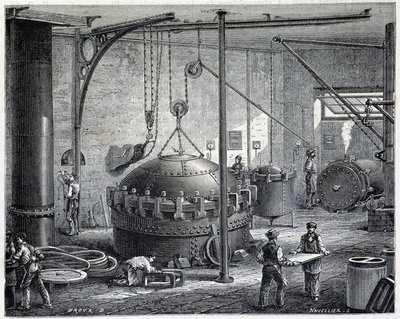 Calderas para vulcanizar caucho con vapor húmedo - en "Las maravillas de la industria" de Louis Figuier de Unknown artist