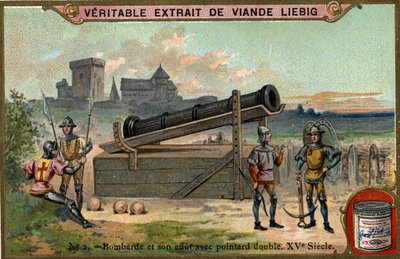 Bombarda y su reloj con doble puntal. Siglo XV. Chromo Liebig. de Unknown artist