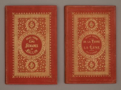 Portada del libro “Cinco semanas en globo” y “De la Tierra a la Luna” por Jules Verne de Unknown artist