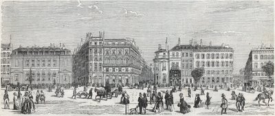 Boulevard des Italians con el café de París, la rue Taitbout, la casa dorada, la rue Lafitte, el café Riche y la rue Lepelletier - Grabado en “Tableau-de-Paris” por Edmond Texier 1852 de Unknown artist