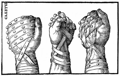 Guantes de boxeo para luchadores romanos - en "Hieronymi mercurialis de Gymnastica", edición de Venecia de Unknown artist