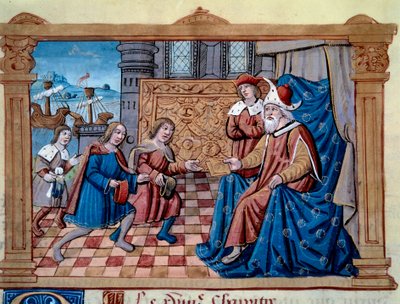 Los hermanos Nicolo y Matteo Polo, padre y tío del joven Marco Polo (1254-1324) fueron recibidos en la corte de Qubilai (Kubilai Khan, primer emperador de la dinastía mongola Yuan (1215-1294), emperador mongol en 1271 de Unknown artist