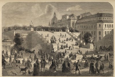 Terraza de Brühl en Dresde, Alemania - La gran escalera de la terraza de Brühl en Dresde en 1864 de Unknown artist
