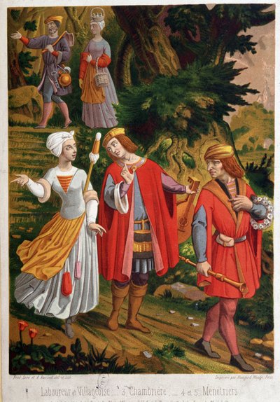 Escena bucólica: arado y aldea, chambriere y menestriers de Unknown artist