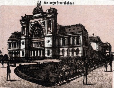 Budapest, Hungría: vista de la estación de tren magyar kiralyi allavasutsk. en “El mundo ilustrado 168 vistas” Sin fecha (finales del siglo XIX) de Unknown artist