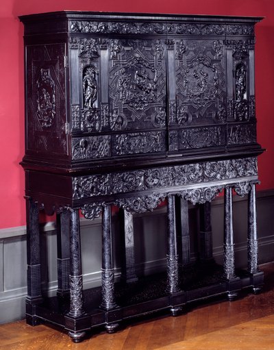 Gabinete en ébano Horatius Cocles, héroe romano, defiende el Puente Sublicio en Roma contra el ataque de los etruscos de Porsenna en 507 a.C. Alrededor de 1645 París. Museo del Louvre de Unknown artist