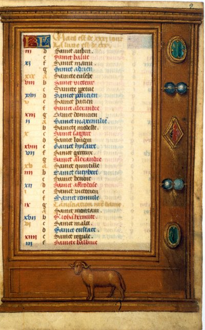 Calendario de marzo con el signo de Aries - Miniatura de la Edad Media: Solicitud de permiso a la Biblioteca Municipal de Toulouse (tel: 05 62 27 66 66) de Unknown artist