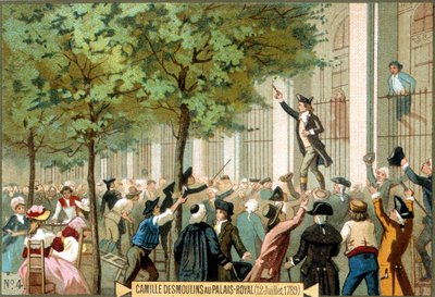 Camille Desmoulins en el Palais Royal (12/07/1789). Cromolitografía siglo XIX. - Revolución Francesa/Camille Desmoulins llama a la tormenta sobre la Bastilla, París de Unknown artist