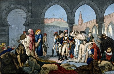 Campaña (Expedición) de Egipto (1798-1801): El General Bonaparte visita el hospital de pestíferos en Jaffa. Grabado siglo XIX. de Unknown artist