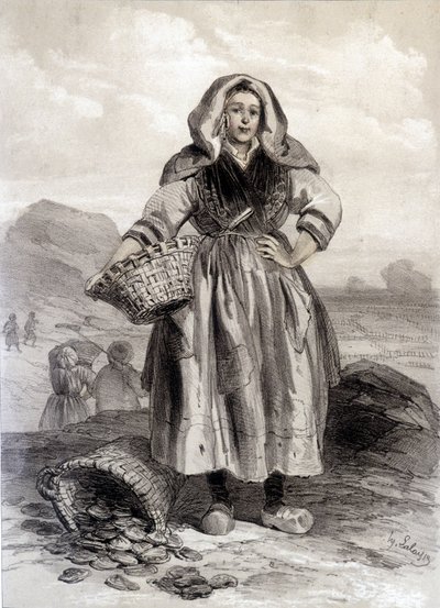 Pescador de ostras de Cancale - litografía de Unknown artist