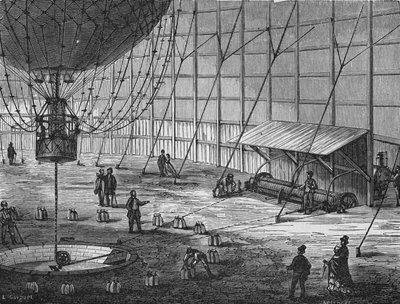 Globo cautivo construido por Henry Giffard en el Jardín de las Tullerías en 1878. En 