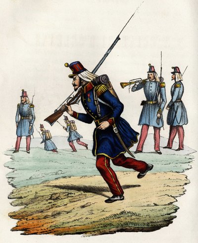 Carabineros de los cazadores de Orléans del ejército francés, creados en 1840 y enviados a Argelia en 1841. En "Storia d