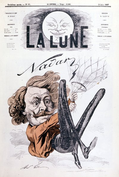 Caricatura de Nadar (1820 - 1910) aeronauta. Portada de "La Luna" fechada 2/06/1867. de Unknown artist