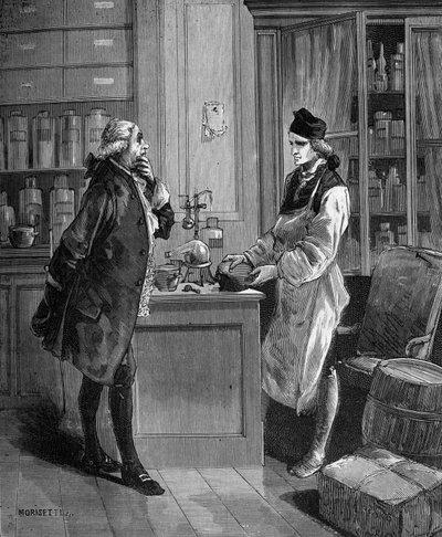 Carl William (Guillaume) Scheele (1742 -1788), químico sueco en su laboratorio con Tobern Bergmann 1735-1784 químico. de Unknown artist