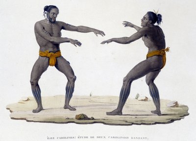 Hombres carolinos bailando (Islas Carolinas, Oceanía) de Unknown artist