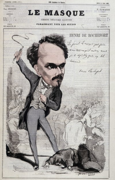 Caricatura de Henri de Rochefort (1831-1913), periodista y político francés que mostró posiciones republicanas hostiles a lo peor. en "Le Masque" de 1867 de Unknown artist