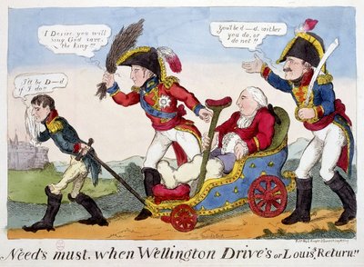 Caricatura sobre Napoleón I, Luis XVIII y Wellington - en 