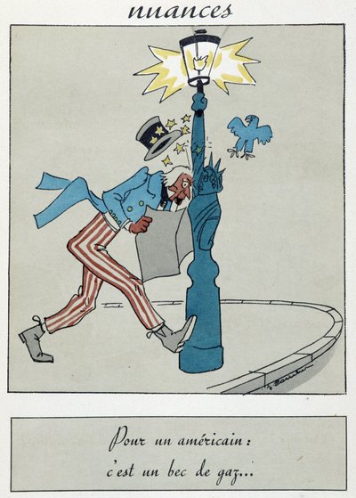 Caricatura que muestra la Estatua de la Libertad con un pico de gas reemplazando la antorcha. de Unknown artist