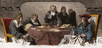 Censura en el siglo XVIII: Bajo el Antiguo Régimen, el servicio se llama "Gabinete Negro", encargado de examinar la correspondencia privada por razones de seguridad. Grabado del siglo XIX. de Unknown artist