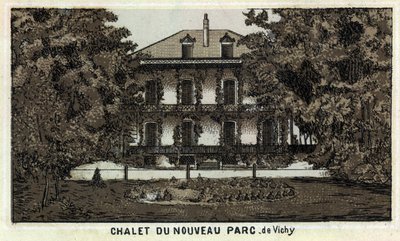 Chalet del nuevo parque de Vichy (Allier y la región de Auvernia). Cromolitografía de finales del siglo XIX de Unknown artist
