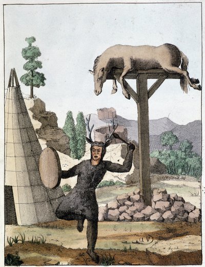 Chamán tonguse bailando frente a un entierro (Siberia) - grabado, principios del siglo XIX de Unknown artist
