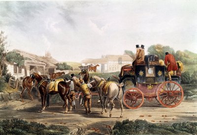 Cambio de enganche en la posada durante un viaje en coche de Unknown artist