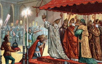 Carlomagno (742-814) coronado por el Papa León III (c750-816) en la basílica de San Pedro en Roma el 25 de diciembre de 800. de Unknown artist