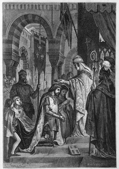 Carlos I de Anjou (Carlos I de Sicilia) (1226-1285) fue investido en el Reino de Sicilia el 28/06/1265 por el Papa Clemente IV (v. 1195-1268) de Unknown artist