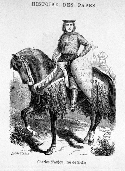 Carlos de Anjou, Rey de Sicilia - Ilustración en “Historia de Papas, Reyes, Reinas, Emperadores, a través de los Siglos” por Maurice Lachatre de Unknown artist