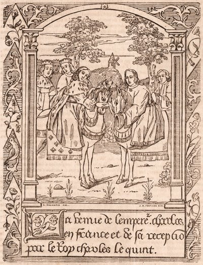 Carlos V recibiendo al emperador Carlos IV, emperador del Sacro Imperio Romano y rey de Bohemia de Unknown