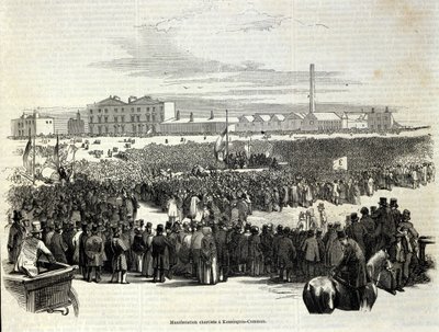Demostración cartista en Kennington Common: es un movimiento político laboral precursor del socialismo, Grabado de 1848 de Unknown artist