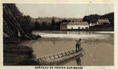 Castillo de Freyer sur Meuse (Freyer-Sur-Meuse), Bélgica. Cromolitografía de finales del siglo XIX de Unknown artist