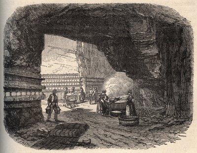Quesos - bodegas de roquefort - grabado en "PATRIE - DESCRIPCIÓN PICTÓRICA DE FRANCIA EN 6 VOLÚMENES" por Lucien Huard - finales del siglo XIX de Unknown artist