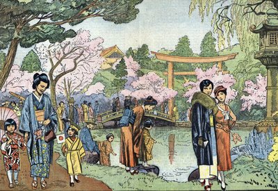 Cherry Blossoms in Spring, Japan (Cerezos japoneses en flor en Japón en primavera, abril de 1933) Ilustración de "Le pelerin" 1933 Colección particular de Unknown Artist