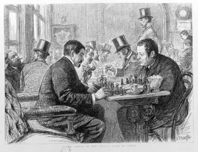 Jugadores de ajedrez en la ciudad de Londres en 1890. de Unknown artist