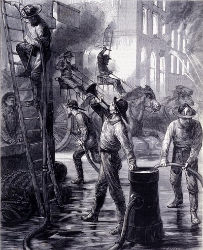 Brigada de Bomberos de Chicago apagando un incendio, Estados Unidos. Siglo XIX de Unknown artist