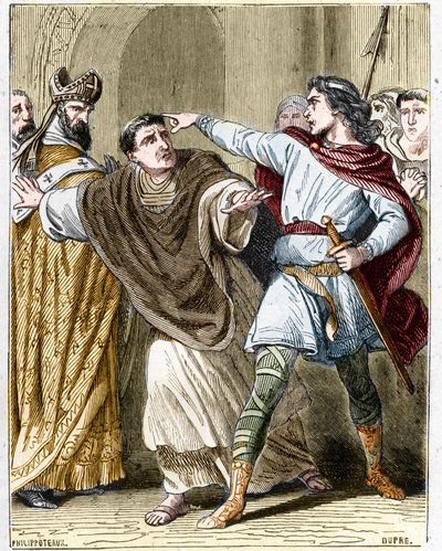 Childerico II, rey de los Francos de 670 a 673, encerró al obispo San Leger (616-675) en la Abadía de Luxeuil de Unknown artist