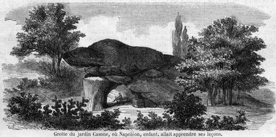 Infancia de Napoleón I: vista de la cueva del jardín Casone en Córcega donde Napoleón (1769-1821) iba a aprender sus lecciones. Grabado del siglo XIX de Unknown artist