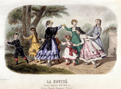 Juegos infantiles: niñas burguesas haciendo la ronda. Lámina tomada de 