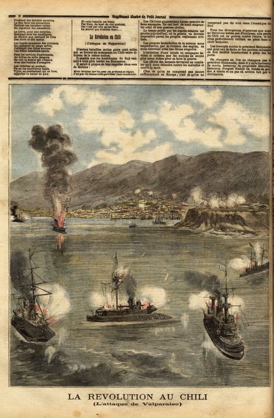 Chile, en medio de la guerra civil, poco después de obtener la independencia, los acorazados de los insurgentes, llamados congresistas, bombardearon puertos chilenos, para luchar contra la influencia y política del presidente José Manuel Balmaceda (1840-18 de Unknown artist