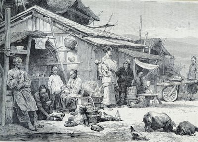 Aldea pesquera china en California de Unknown artist