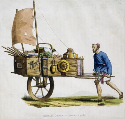 Comerciante chino y su carro de vela de Unknown artist