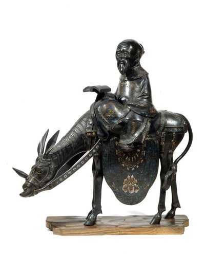 Filósofo chino Lao Tseu (Lao Zi o Lao-Tseu o Lao-Zi) con burro. Figurilla de Unknown artist