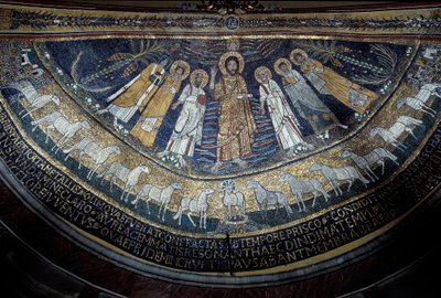 Cristo entre San Pablo, Santa Cecilia, San Pascual, San Pedro, San Valeriano y Santa Ágata de Unknown artist