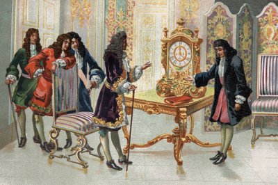 Christiaan Huygens (1629-1695), matemático y astrónomo holandés, presentando su reloj a Luis XIV de Unknown artist